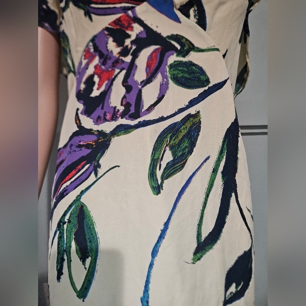 Anthropologie COREYLYNN CALTER 100% Silk Floral Cape Sleeve Dress – Size 14 - Picture 6 of 16